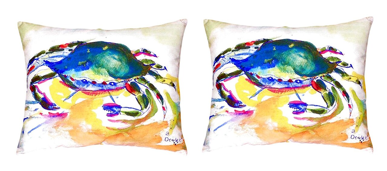 Pair of Betsy Drake Green Crab No Cord Pillows 16 Inch X 20 Inch